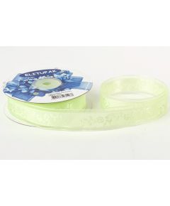 лента органза с тиснением "цветы" (зелёный), Цвет: зелёный