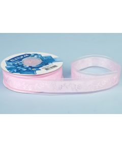 лента органза с тиснением "цветы" (розовый), Цвет: розовый