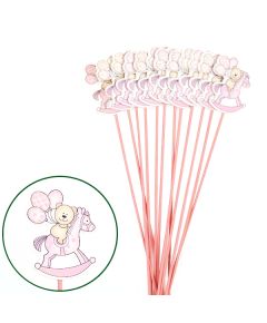 вставка декоративная "мишка на лошадке" (12 шт) (розовый), Цвет: розовый