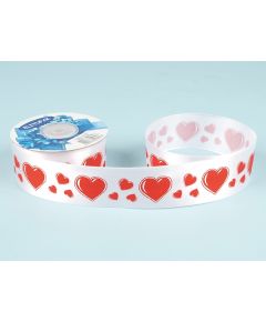 лента сатин с красными сердцами (красный на белом), Цвет: красный на белом