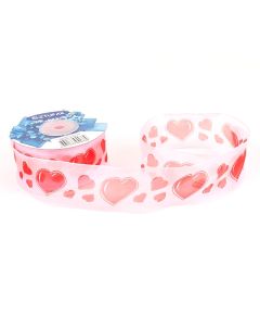 лента органза с красными сердцами (розовый), Цвет: розовый