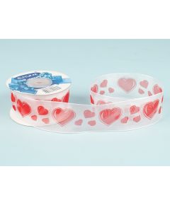 лента органза с красными сердцами (белый), Цвет: белый