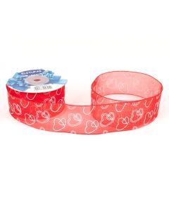 лента органза с белыми сердцами