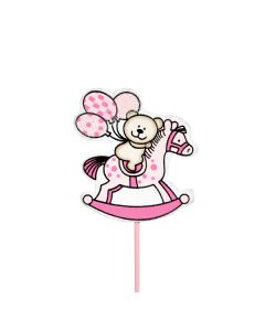 вставка декоративная "мишка на лошадке" (1 шт) (розовый), Цвет: розовый