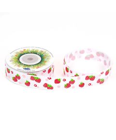 лента с рисунком "земляника" (розовый на белом), Цвет: розовый на белом