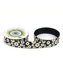 лента сатин "ромашки" (чёрный), Цвет: чёрный