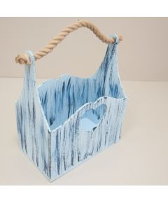 Кашпо "Ящик с нанесением", ручка джут, голубой, синий, 250*150*300 мм