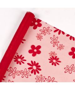 органза с рисунком "ромашки" (красный), Цвет: красный