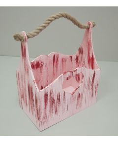 КФМ53 Кашпо "Ящик с нанесением", ручка джут, розовый, красный, 250*150*300 мм
