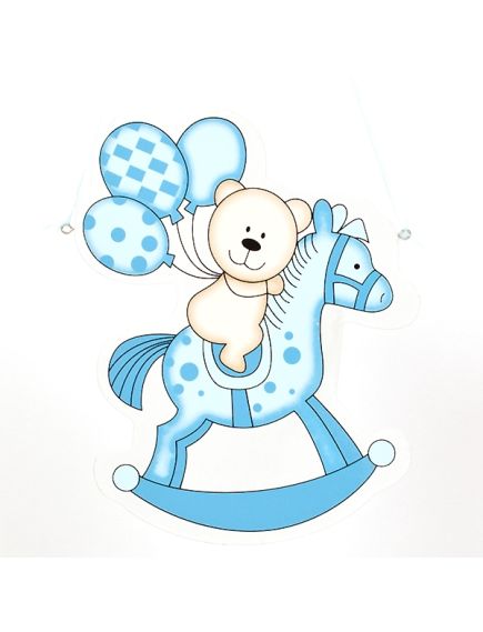 декор подвесной "мишка на лошадке" (голубой), Цвет: голубой