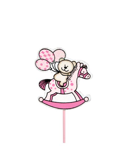 вставка декоративная "мишка на лошадке" (1 шт) (розовый), Цвет: розовый
