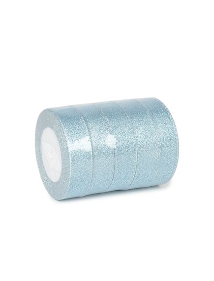 лента сатиновая 2.5 см*23 м (голубой с серебром), Цвет: голубой с серебром