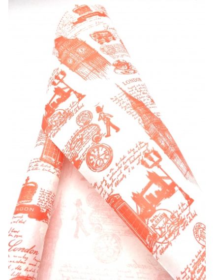 крафтовая бумага "Лондон" (красный на белом), Цвет: красный на белом